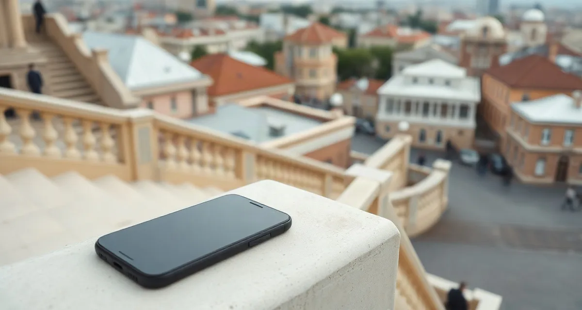 Cascade, Yerevan Phone with a dark screen on a stone ledge of the Cascade in Yerevan, Armenia