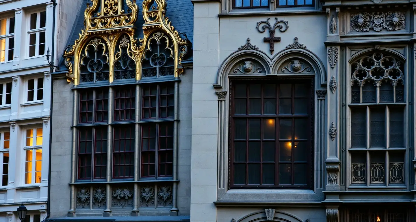 Gilded guild houses on the Grand-Place in Brussels at blue hour, Belgium