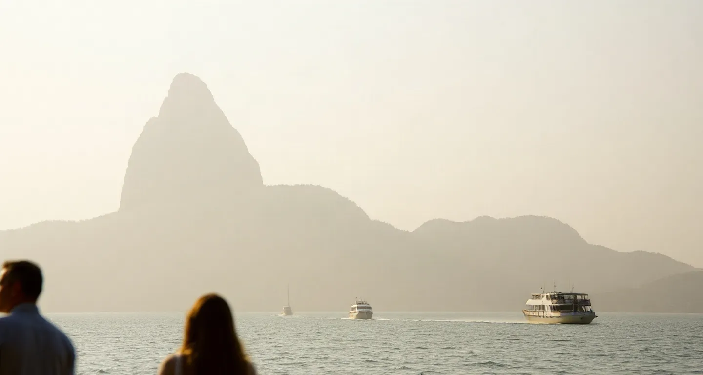 Sugarloaf Mountain above the bay of Rio de Janeiro in morning haze, Brazil