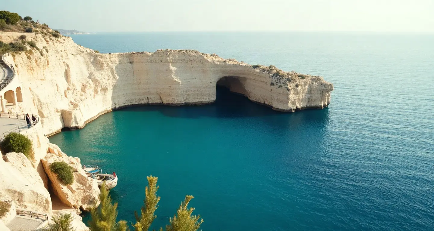 Turquoise cove and pale limestone cliffs on the Cyprus coast