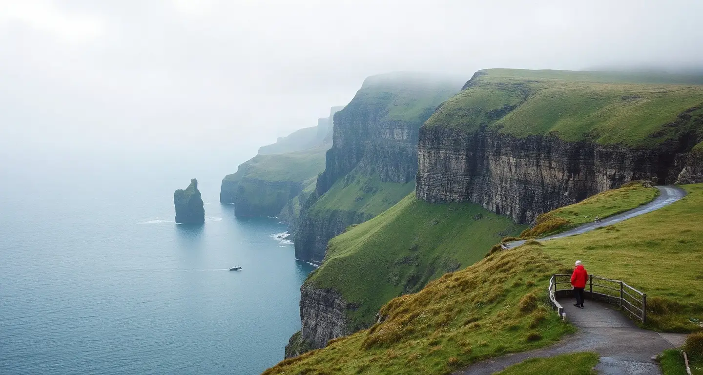 Green coastal cliffs above the Atlantic on the west coast of Ireland