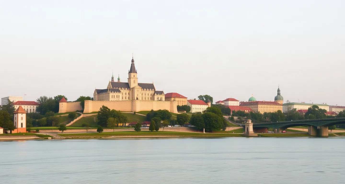 Wawel Castle on its hill above the Vistula river in Krakow in morning light, Poland