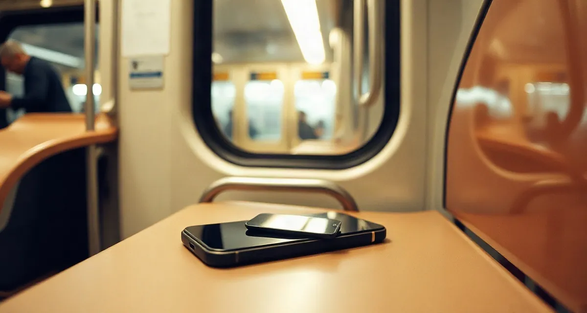 Subway in Seoul Phone with a dark screen on a seat of a Seoul subway train