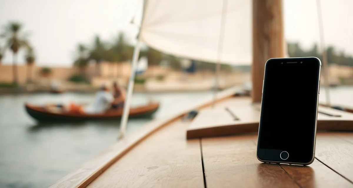 Phone with a dark screen on the deck of a Nile felucca, Egypt